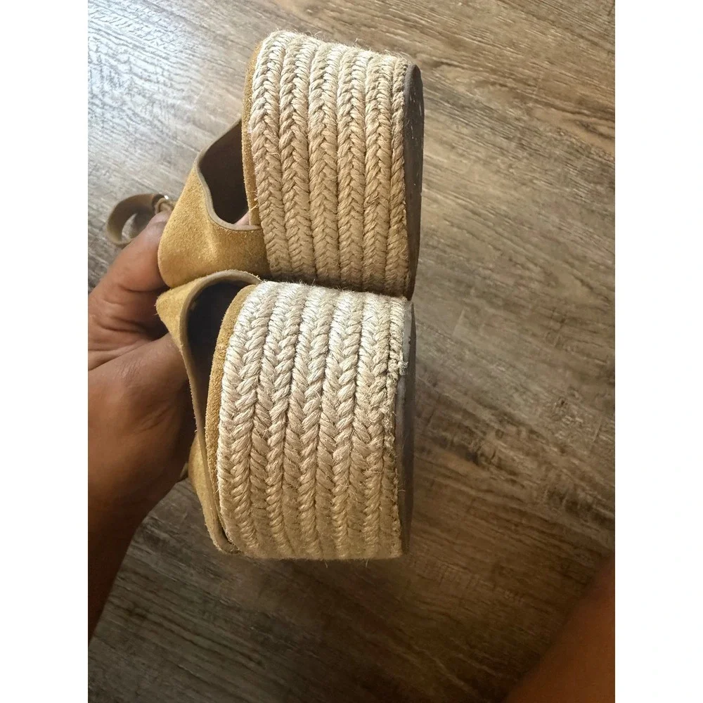 Marc Fisher Adalyn Espadrille Wedge Sandals Mustard Yellow Suede MFVOS2 Size 9M
